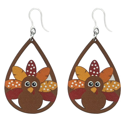 Wooden Turkey Earrings (Dangles)