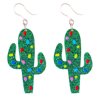 Exaggerated Christmas Cactus Earrings (Dangles)