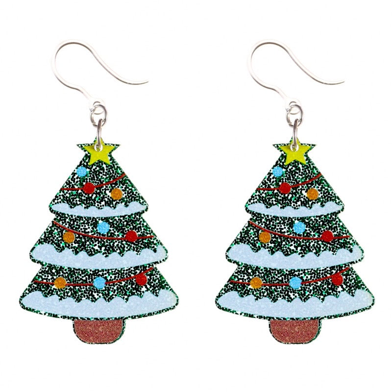 Glittery Decorated Christmas Tree Earrings (Dangles)