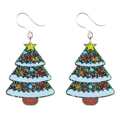 Glittery Decorated Christmas Tree Earrings (Dangles)