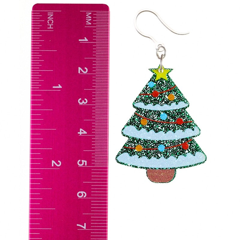 Glittery Decorated Christmas Tree Earrings (Dangles) - size