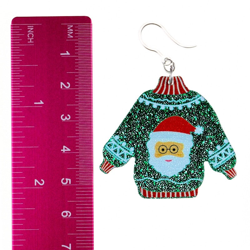 Glittery Christmas Sweater Earrings (Dangles) - santa - size