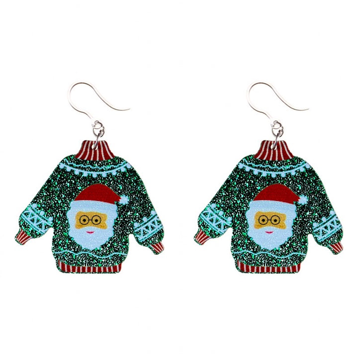 Glittery Christmas Sweater Earrings (Dangles) - santa