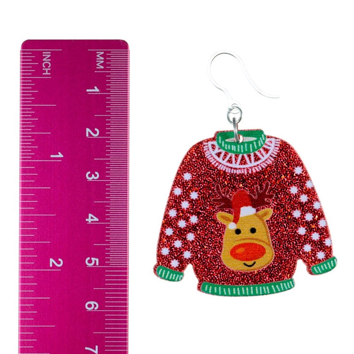 Glittery Christmas Sweater Earrings (Dangles) - reindeer - size