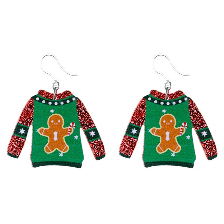 Glittery Christmas Sweater Earrings (Dangles) - gingerbread