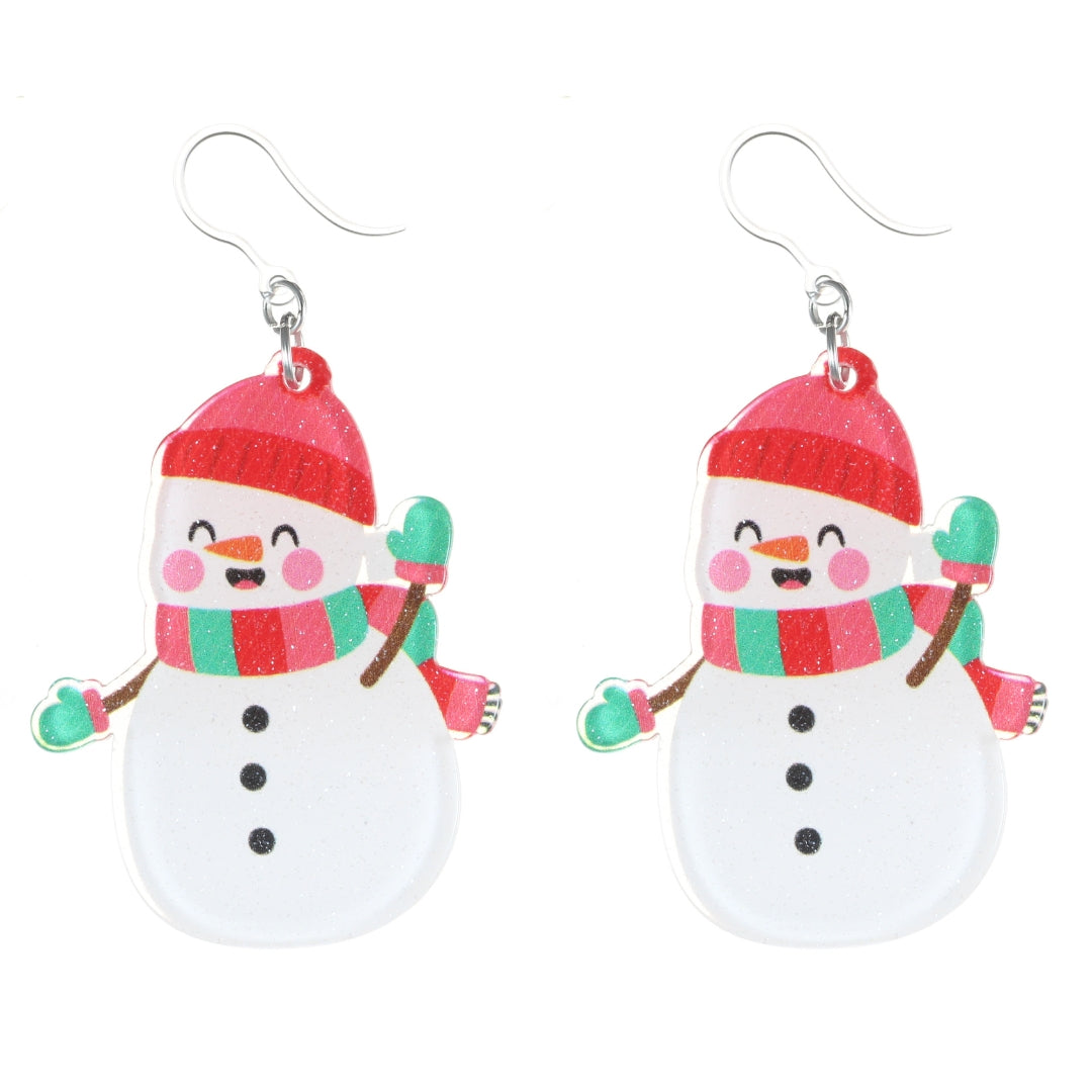 Exaggerated Sparkly Snowman Earrings (Dangles)
