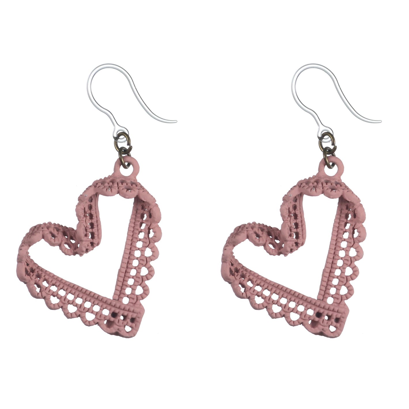 Lace Heart Dangles Hypoallergenic Earrings for Sensitive Ears Made with Plastic Posts
