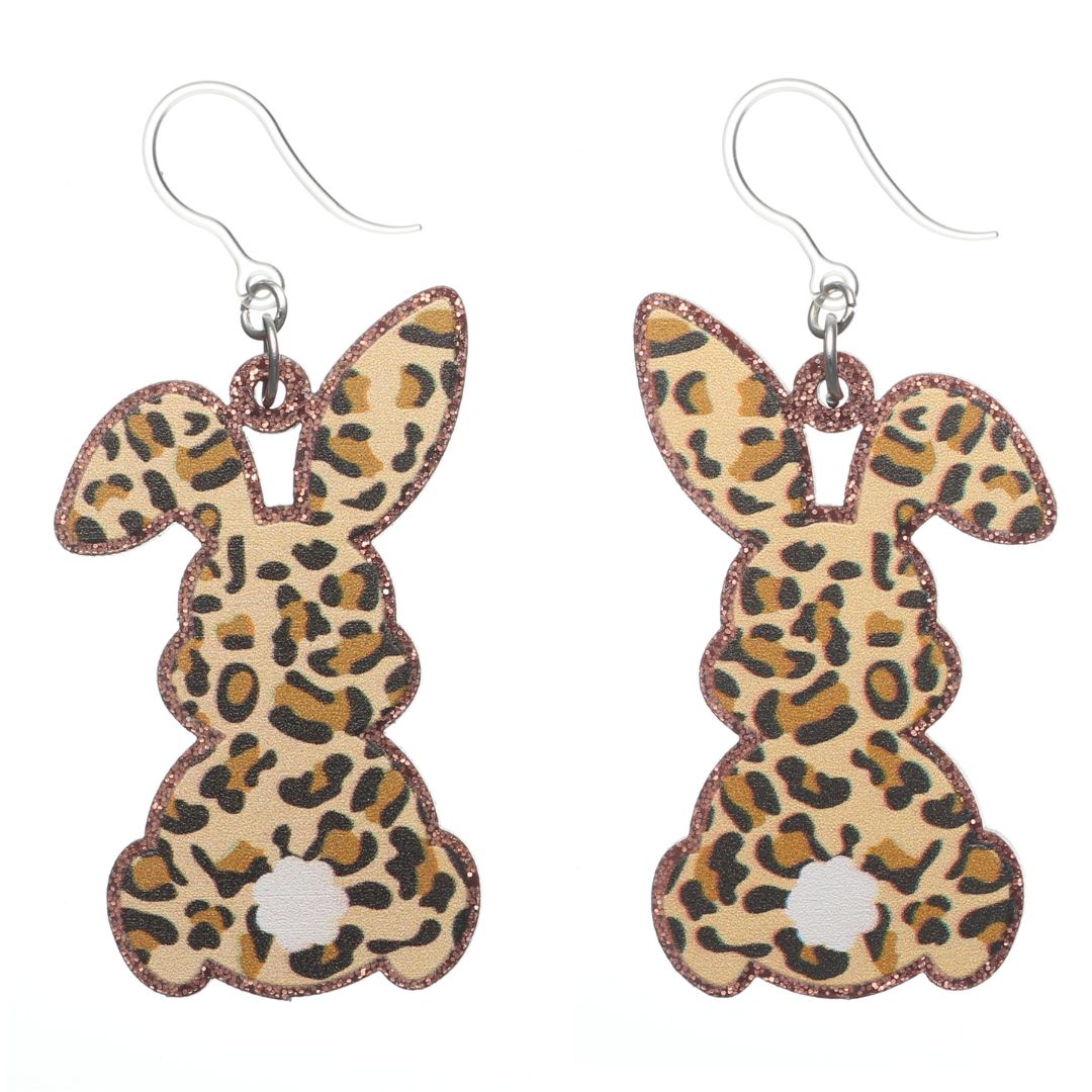 Leopard Cottontail Rabbit Dangles Hypoallergenic Earrings for Sensitive Ears Made with Plastic Posts
