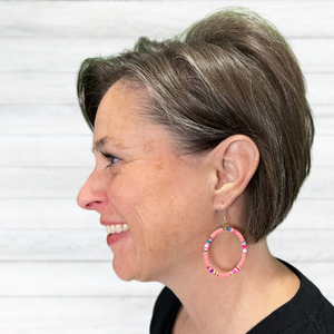 Heishi Bead Hoop Dangles Hypoallergenic Earrings for Sensitive Ears Made with Plastic Posts