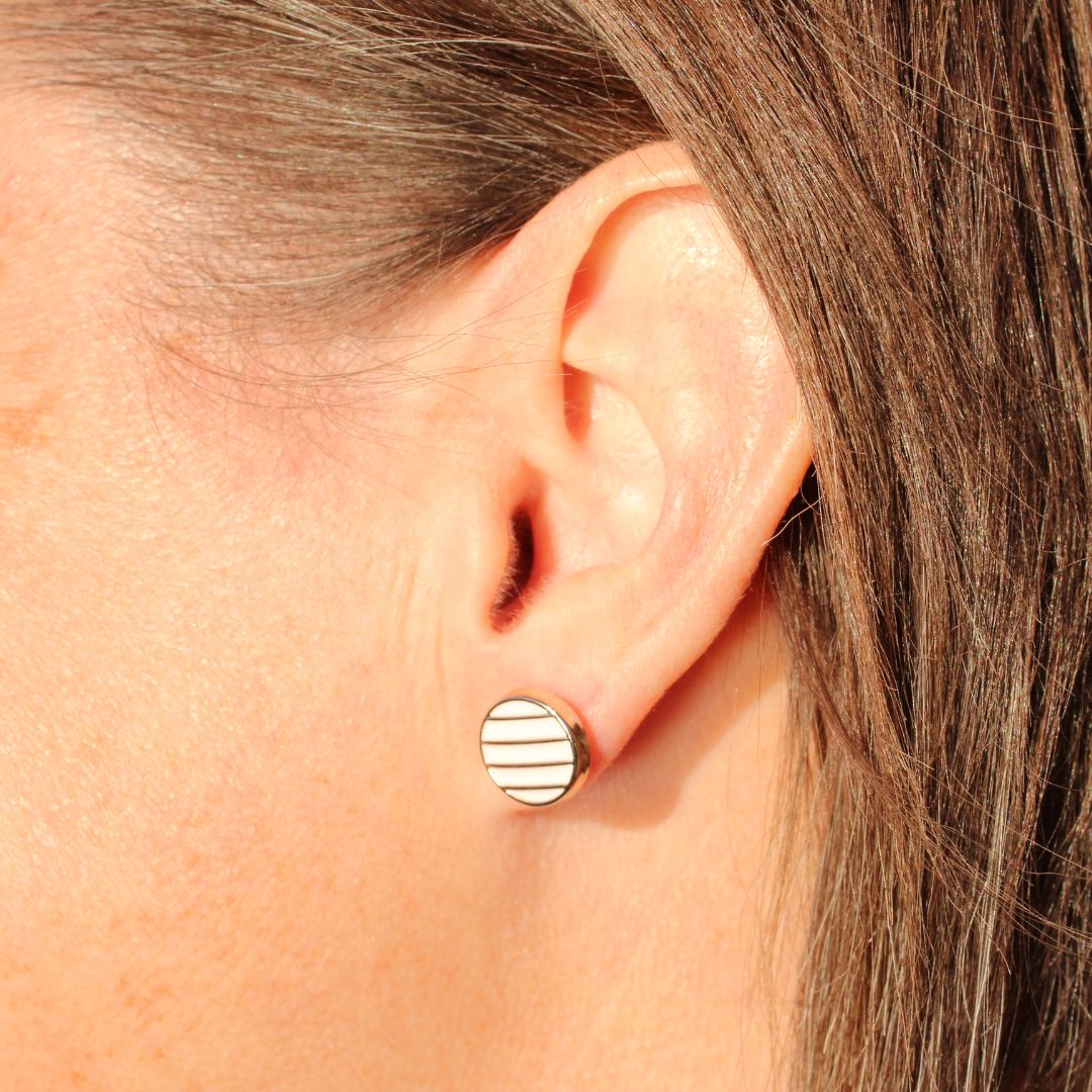 Gold Rimmed Stripe Studs Hypoallergenic Earrings for Sensitive Ears Ma