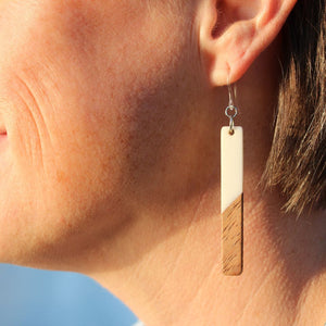 Rectangular Wooden Celluloid Dangles Hypoallergenic Earrings for Sensitive Ears Made with Plastic Posts