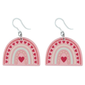 Heart Rainbow Dangles Hypoallergenic Earrings for Sensitive Ears Made with Plastic Posts