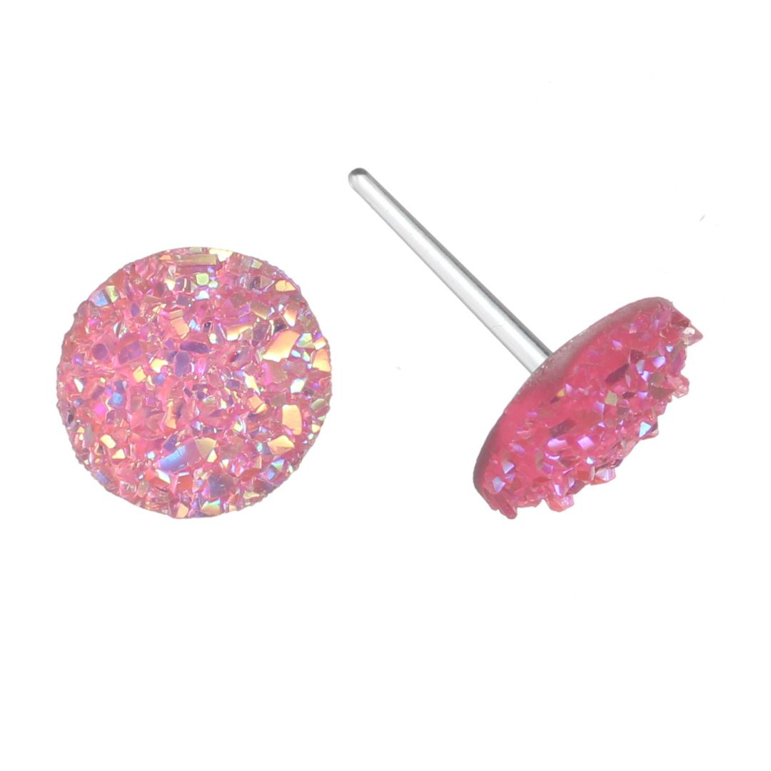 Medium Faux Druzy Earrings (Studs) - pink