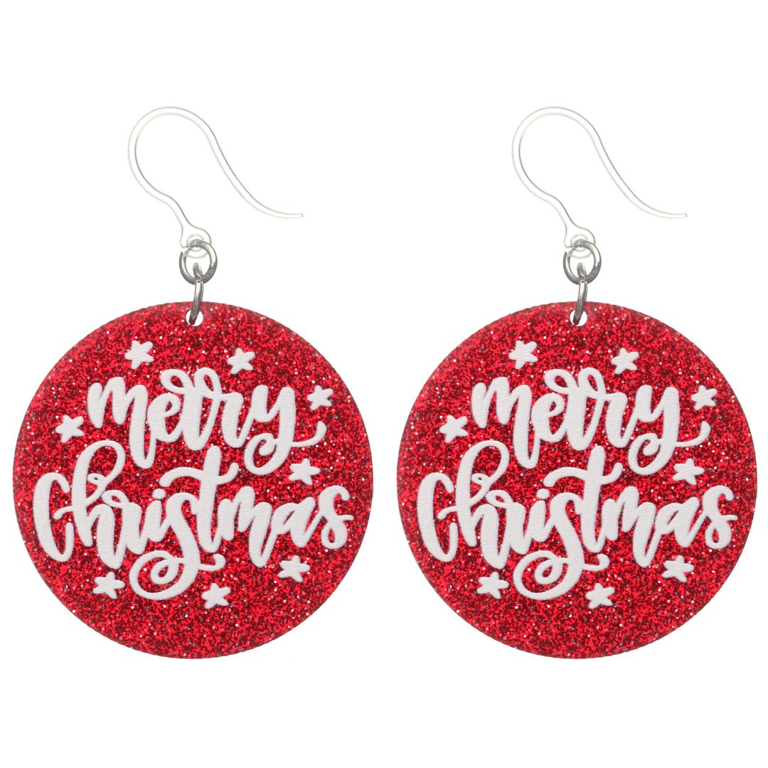 Merry Christmas Dangles Hypoallergenic Earrings for Sensitive Ears Made with Plastic Posts