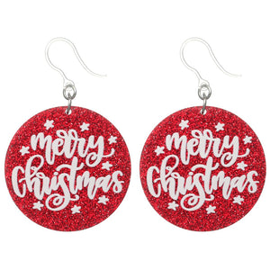 Merry Christmas Dangles Hypoallergenic Earrings for Sensitive Ears Made with Plastic Posts