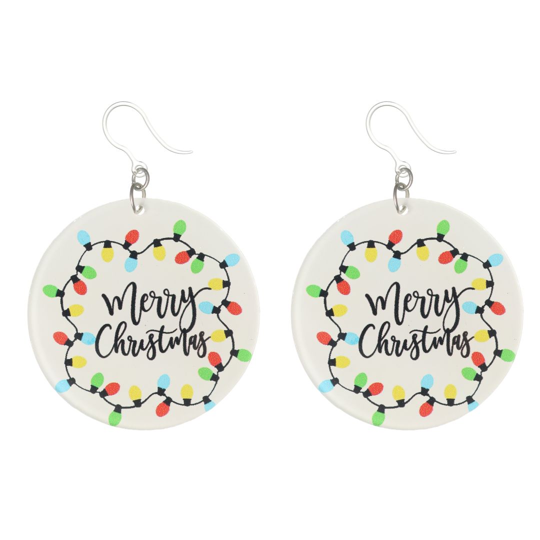 Merry Christmas Lights Dangles Hypoallergenic Earrings for Sensitive Ears Made with Plastic Posts