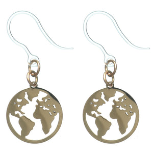 Metallic Map Dangles Hypoallergenic Earrings for Sensitive Ears Made with Plastic Posts