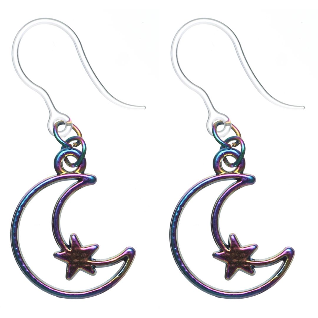 Iridescent SpaceEarrings (Dangles) - moon star