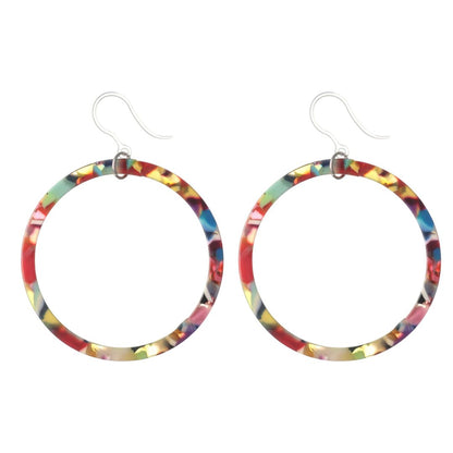 Multicolor Celluloid Hoop Dangles Hypoallergenic Earrings for Sensitive Ears with Plastic Posts