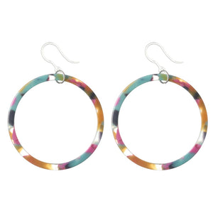 Multicolor Celluloid Hoop Dangles Hypoallergenic Earrings for Sensitive Ears Made with Plastic Posts