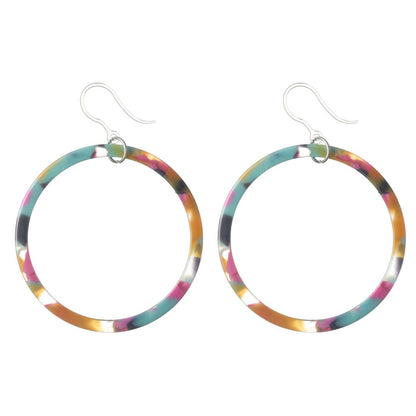 Multicolor Celluloid Hoop Dangles Hypoallergenic Earrings for Sensitive Ears with Plastic Posts