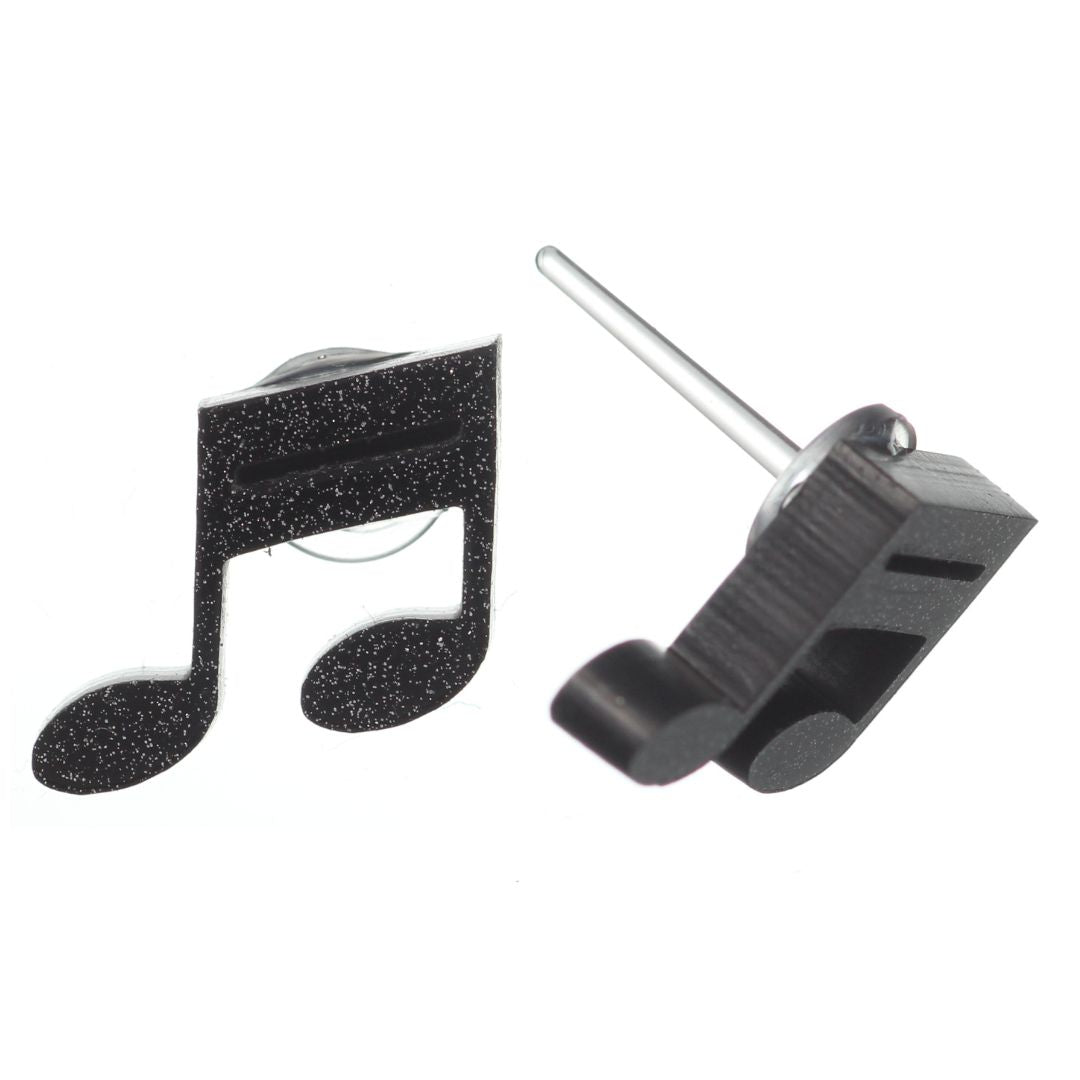 Music Note Glitter Studs Hypoallergenic Earrings for Sensitive Ears Made with Plastic Posts