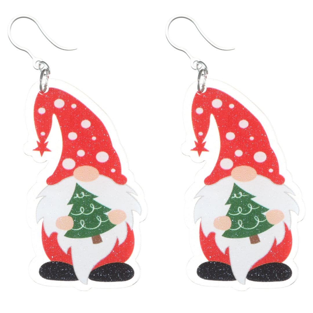 Exaggerated Sparkly Christmas Gnome Earrings (Dangles)
