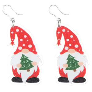Exaggerated Sparkly Christmas Gnome Earrings (Dangles) - red