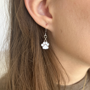 Painted Paw Print Dangles Hypoallergenic Earrings for Sensitive Ears with Plastic Posts