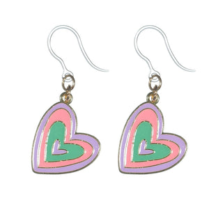 Pastel Hearts Dangles Hypoallergenic Earrings for Sensitive Ears Made with Plastic Posts