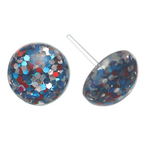 Patriotic Confetti Button Earrings (Studs) - 12mm