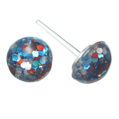 Patriotic Confetti Button Earrings (Studs) - 8mm