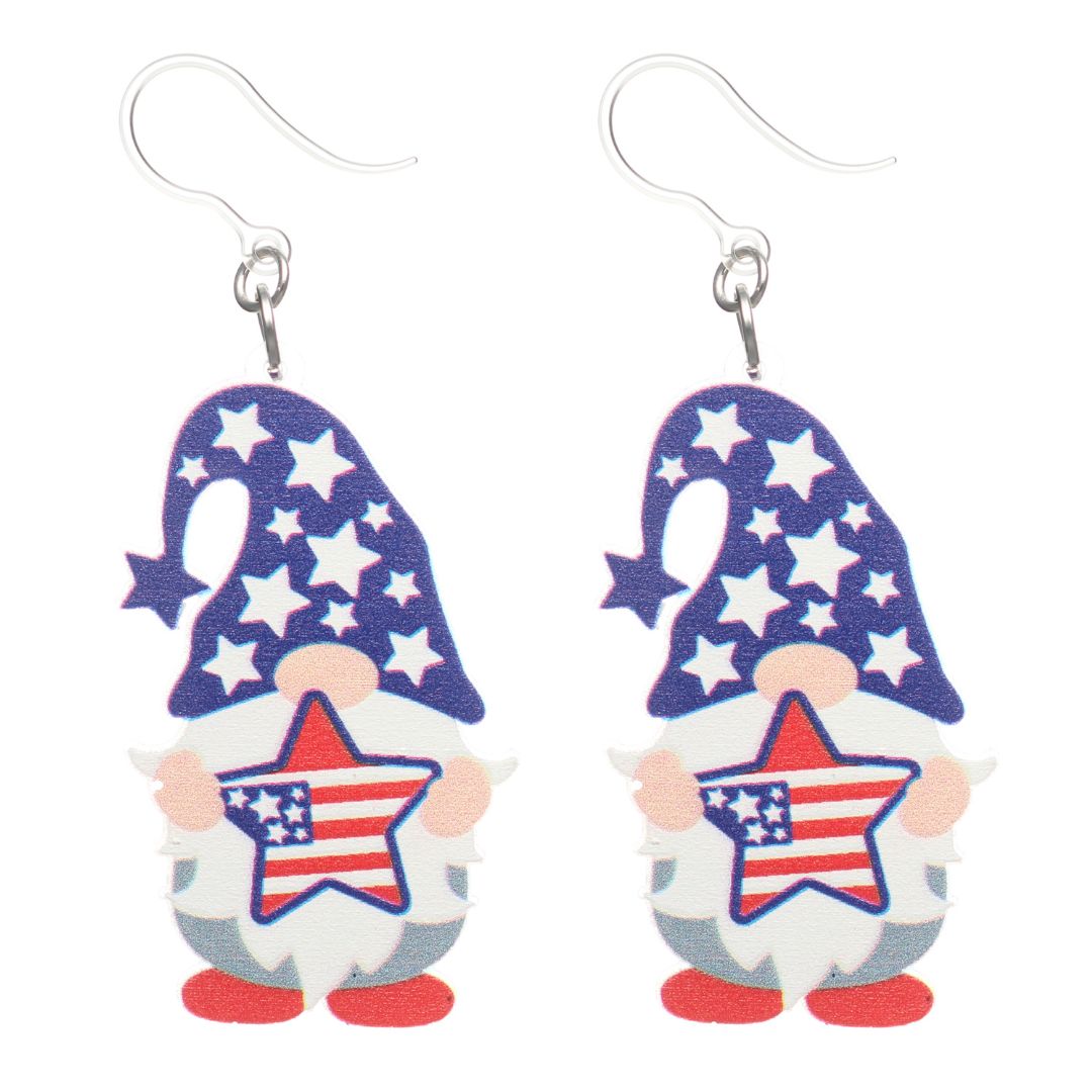 Patriotic Gnome Dangles Hypoallergenic Earrings for Sensitive Ears Made with Plastic Posts