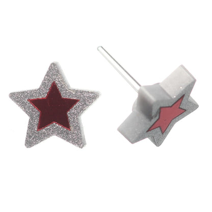 Patriotic Star Studs Hypoallergenic Earrings for Sensitive Ears with Plastic Posts