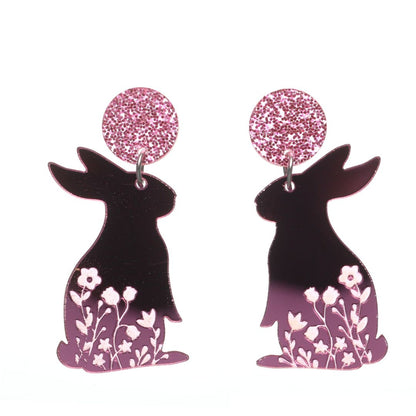 Pink Floral Rabbit Dangles Hypoallergenic Earrings for Sensitive Ears Made with Plastic Posts