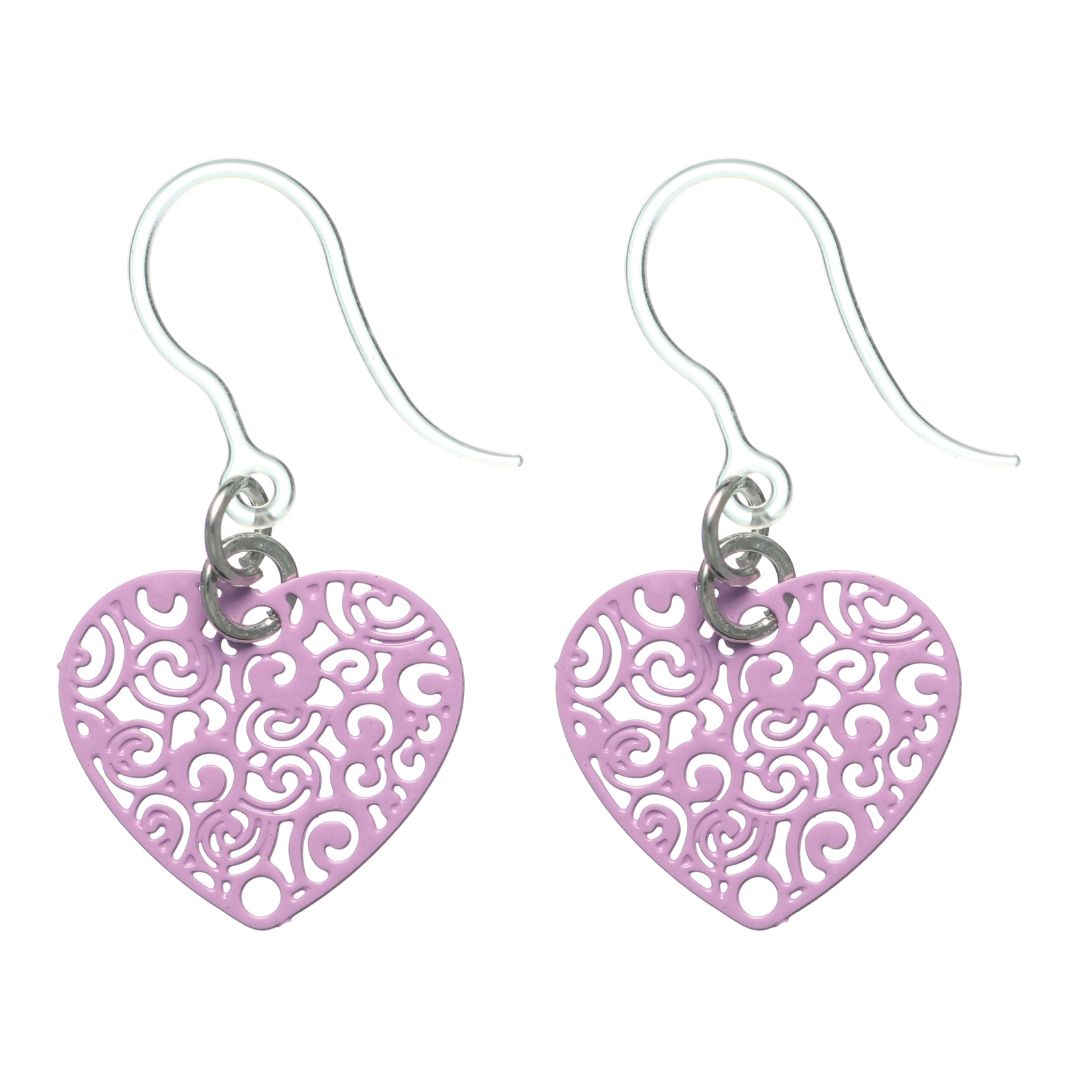 Swirly Heart Dangles Hypoallergenic Earrings for Sensitive Ears Made with Plastic Posts