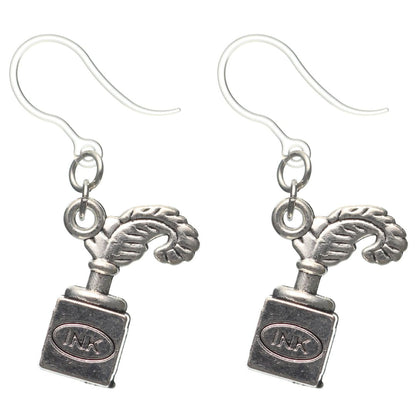 Quill Pen & Ink Bottle Dangles Hypoallergenic Earrings for Sensitive Ears Made with Plastic Posts