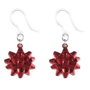 Festive Bow Earrings (Dangles) - red
