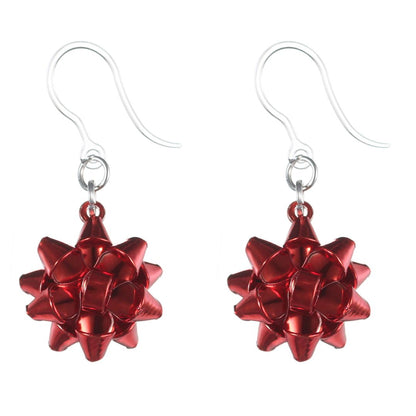 Festive Bow Earrings (Dangles) - red