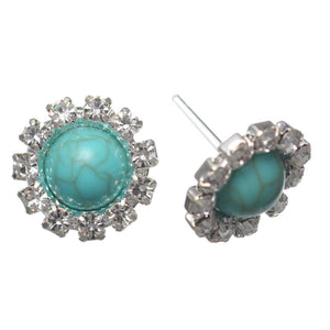 Rhinestone Wrapped Turquoise Stone Studs Hypoallergenic Earrings for Sensitive Ears Made with Plastic Posts