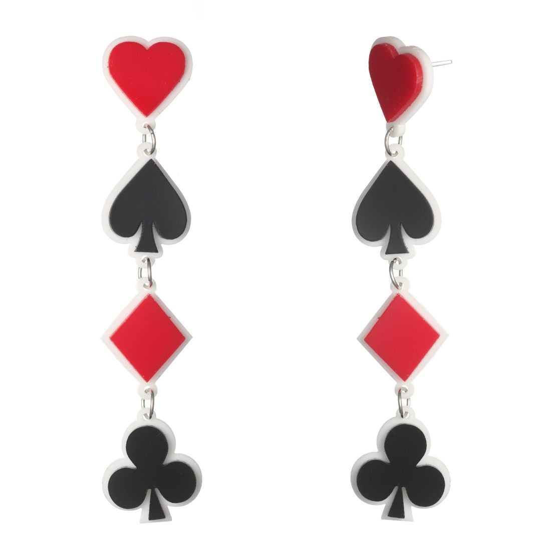 Exaggerated Playing Card Suit Earrings (Dangles)