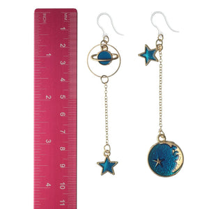 Blue Planet and Moon Dangles Hypoallergenic Earrings for Sensitive Ears Made with Plastic Posts