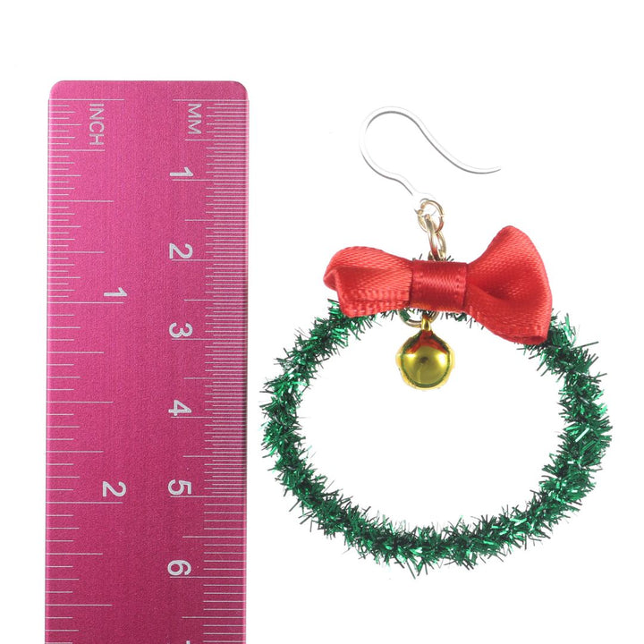 Christmas Wreath Bell Dangles Hypoallergenic Earrings for Sensitive Ears Made with Plastic Posts