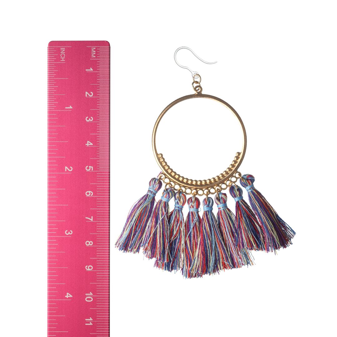 Multicolor tassel hoop earrings shop