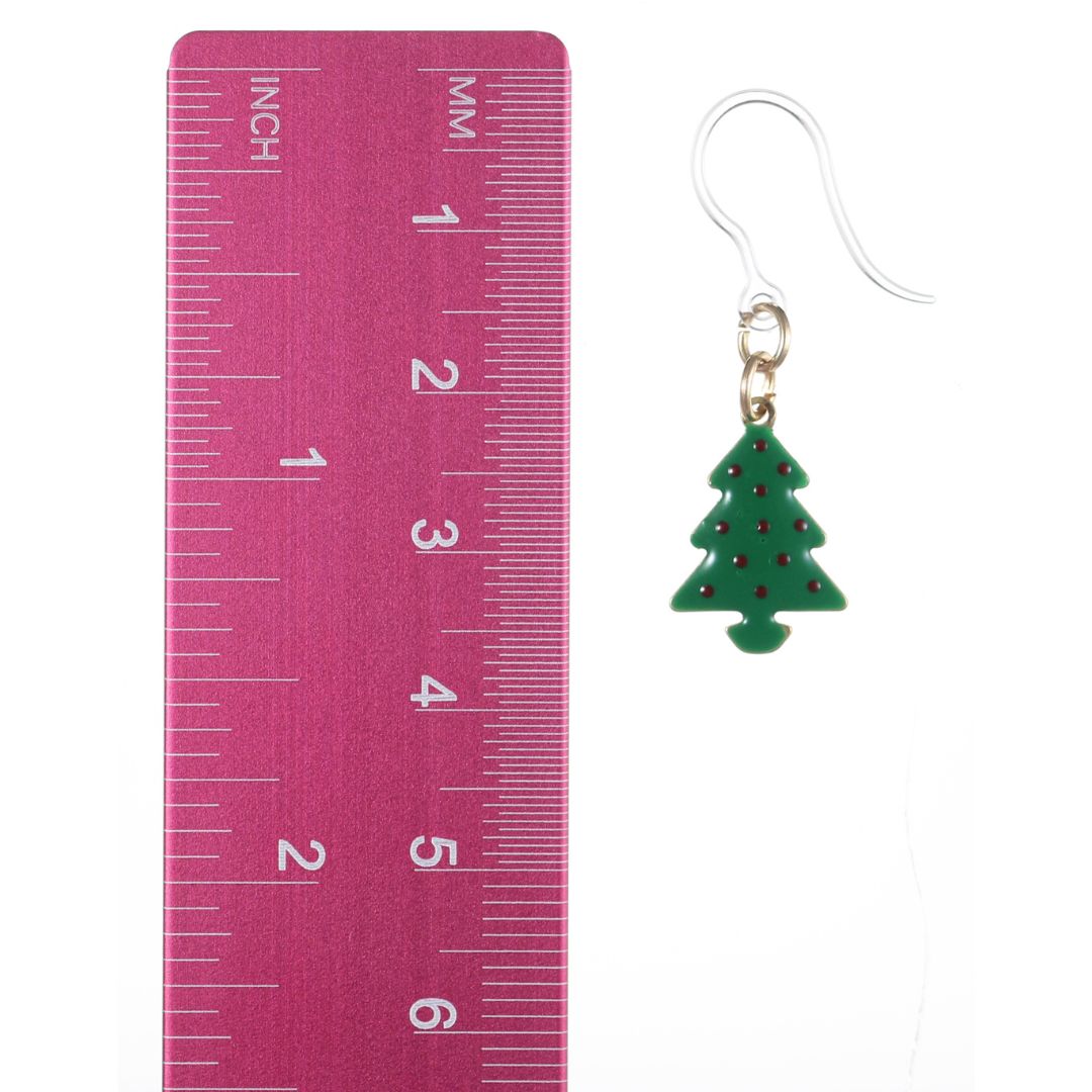 Polka Dot Christmas Tree Earrings (Dangles) - size