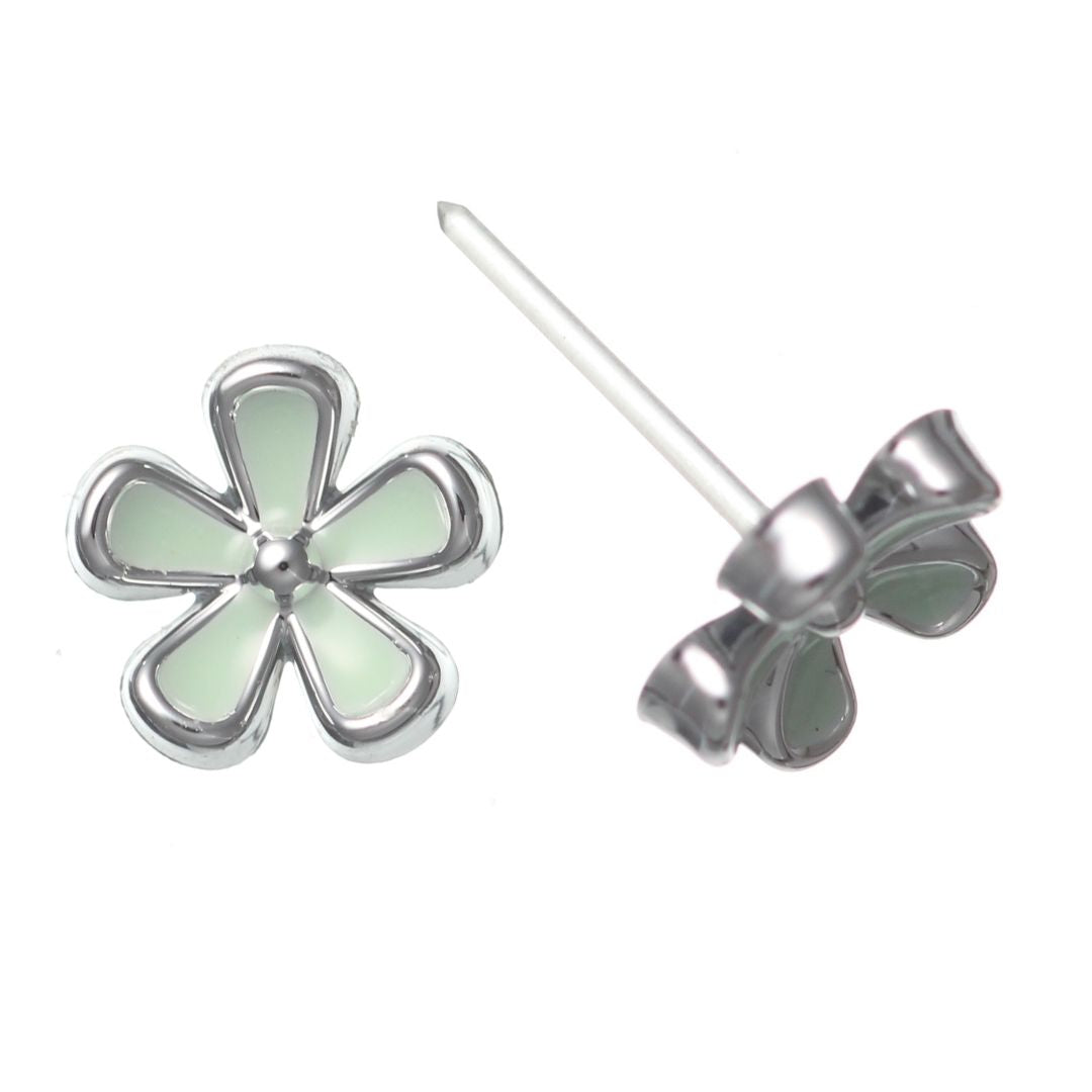 Tiny Colorful Flower Earrings (Studs) - green