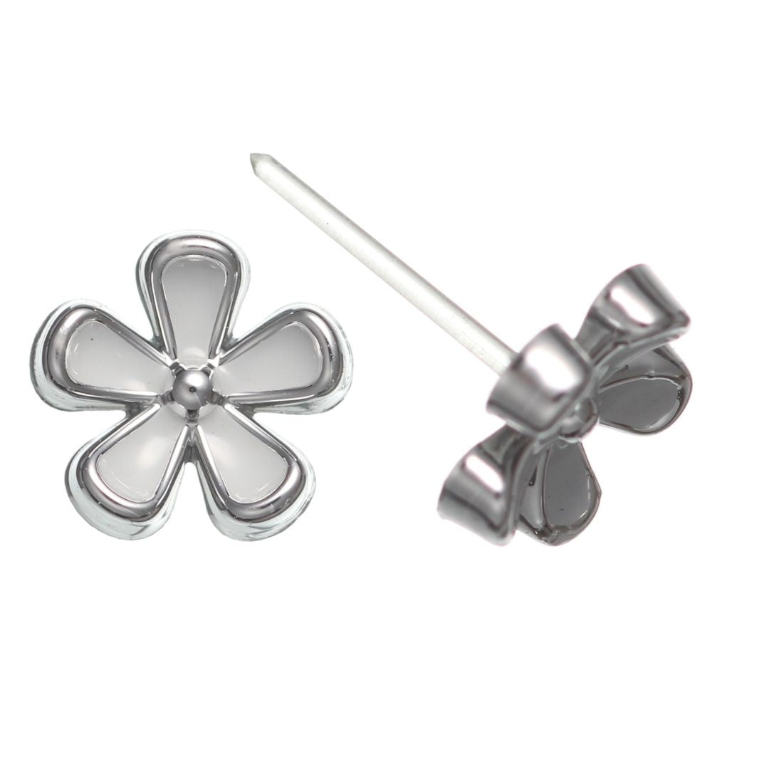 Tiny Colorful Flower Earrings (Studs) - white