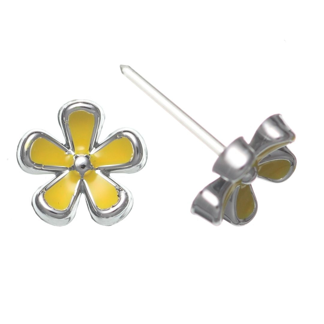 Tiny Colorful Flower Earrings (Studs) - yellow