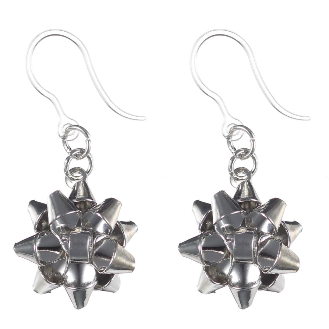 Festive Bow Earrings (Dangles) - silver