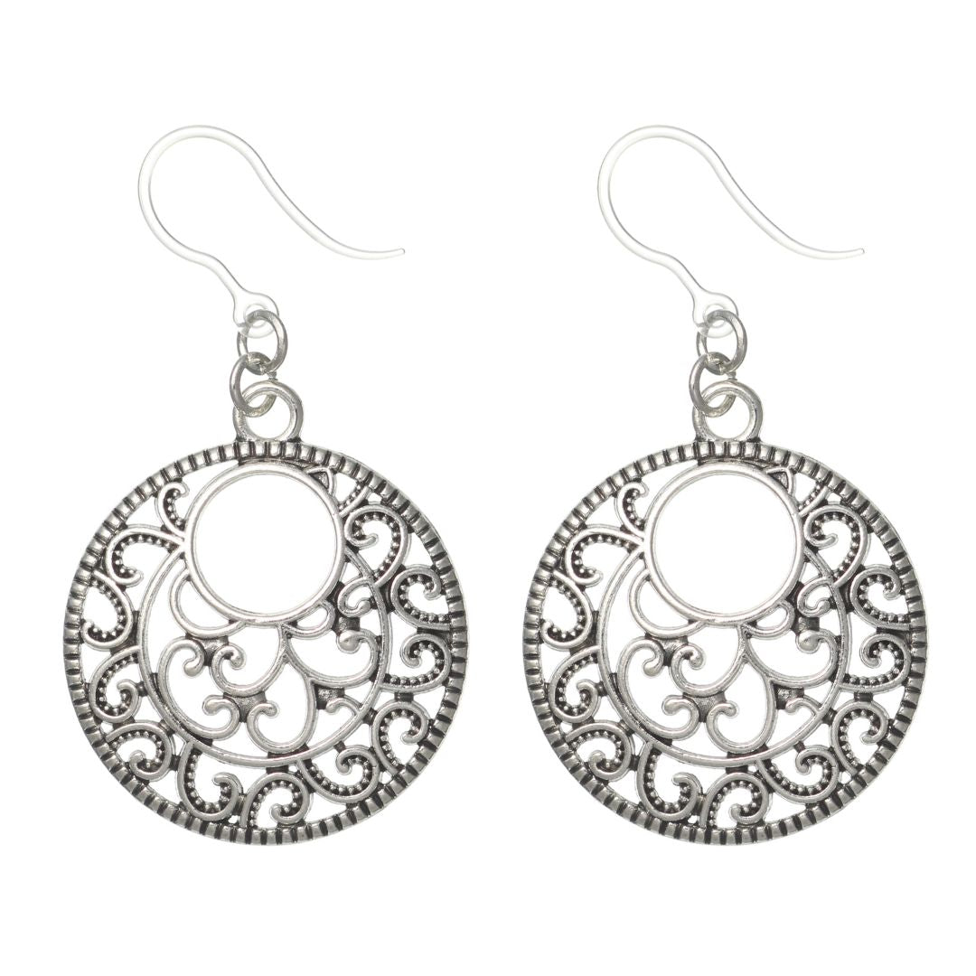 Silver Bohemian Hoop Dangles Hypoallergenic Earrings for Sensitive Ears Made with Plastic Posts